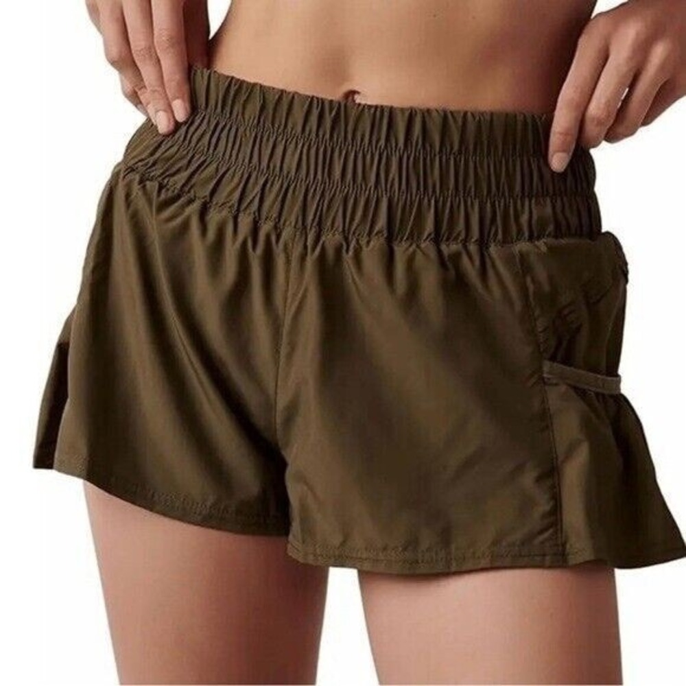 Free People Movement Olive Green Run Around Shorts Boho Athletic Textured Pocket